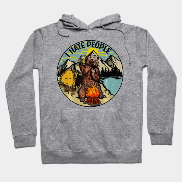 Bear Camping I Hate People Hoodie by Walkowiakvandersteen